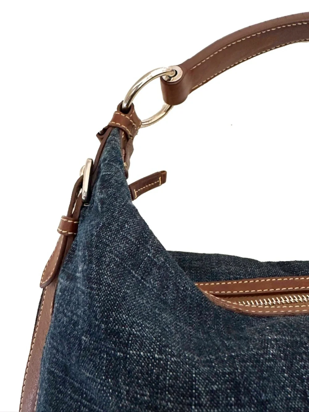 Vintage Prada Denim Hobo Bag 1990s | Embroidered Prada Milano Logo | Italy